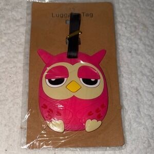 Pink Owl Luggage‎ Tag Whimsical Sleepy Bird Travel Suitcase ID Accessory NEW